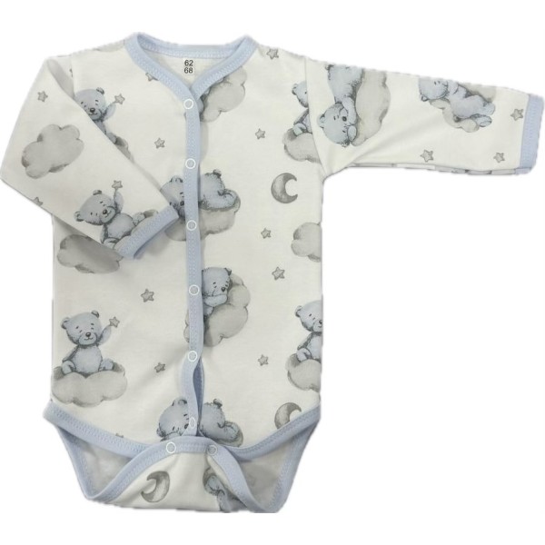 Боди с длинным рукавом на кнопках 62-68 см принт: мишки на облаках Т-131