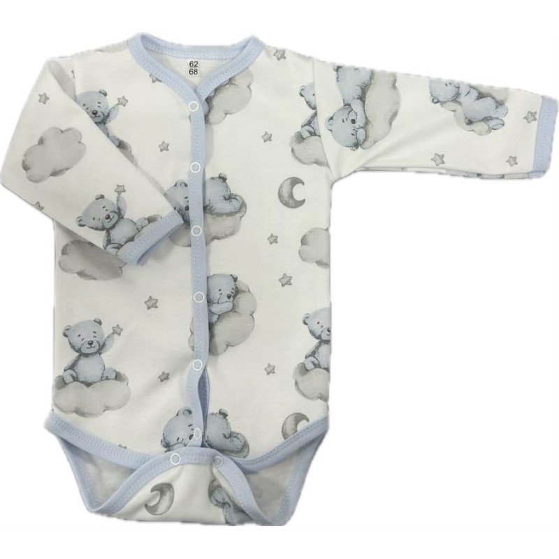 Боди с длинным рукавом на кнопках 62-68 см принт: мишки на облаках Т-131