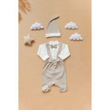 Боди с ползунками 56-62 см на подтяжках для мальчика цвет: бежевый Т-175-1