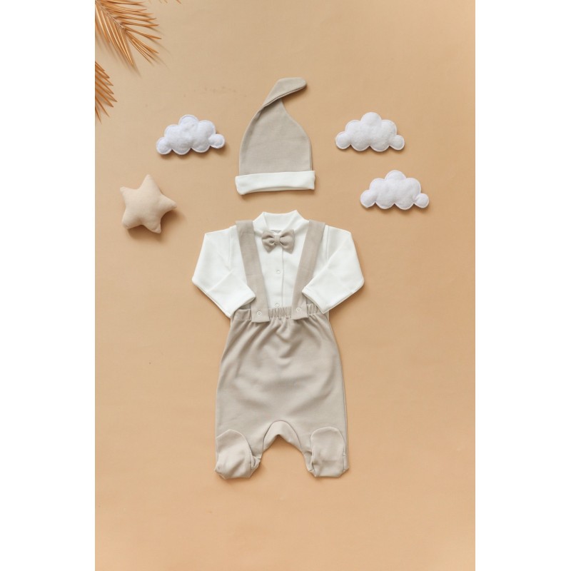 Боди с ползунками 56-62 см на подтяжках для мальчика цвет: бежевый Т-175-1