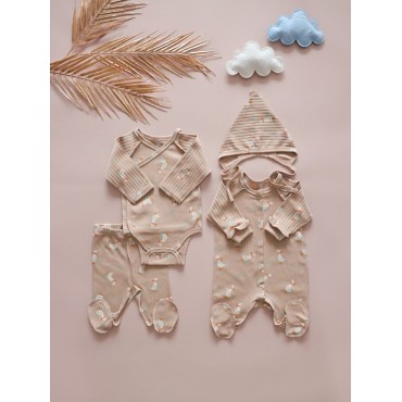 Комплект для малыша 4 предмета 56-62 см цвет: гуси на капучино Т-231