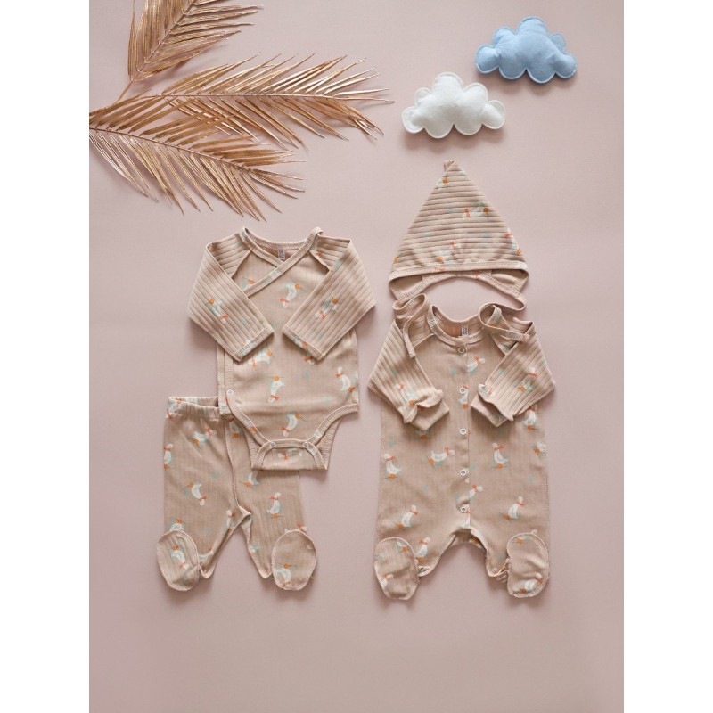 Комплект для малыша 4 предмета 56-62 см цвет: гуси на капучино Т-231