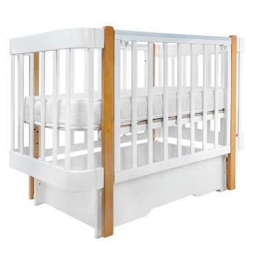 Кроватка деревянная Pituso Olivia с маятником, ящиком и быстросъемной автостенкой цвет: белый/бук