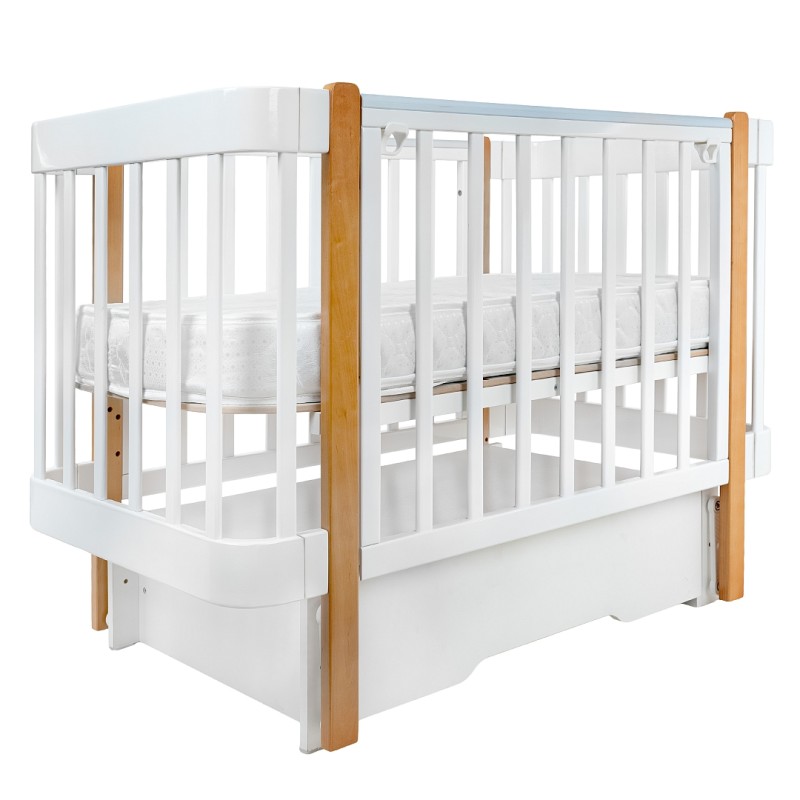 Кроватка деревянная Pituso Olivia с маятником, ящиком и быстросъемной автостенкой цвет: белый/бук