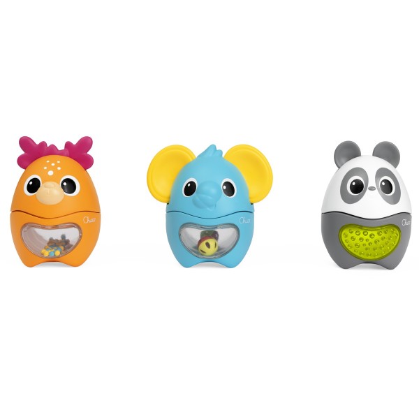 Игрушка развивающая пирамидка-сортер Chicco 3 в 1 Погремушки Весёлые животные