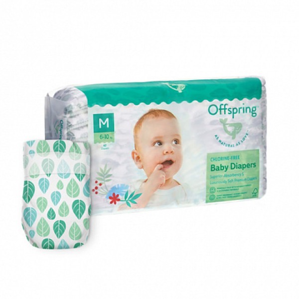 Эко-подгузники Offspring M 6-10 кг 42 шт цвет: листочки