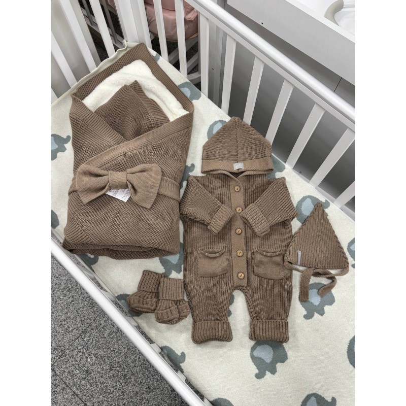 Комплект на выписку и прогулки 5 предметов Elfy цвет: шоколад 0367