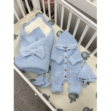Комплект на выписку и прогулки 5 предметов Elfy цвет: голубой 0367
