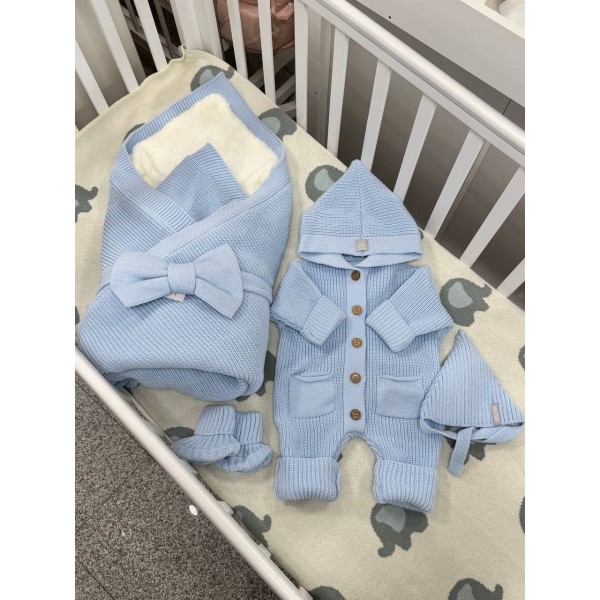 Комплект на выписку и прогулки 5 предметов Elfy цвет: голубой 0367