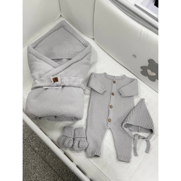 Комплект на выписку и прогулки 5 предметов Honey цвет: серый 0369