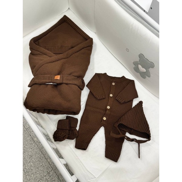 Комплект на выписку и прогулки 5 предметов Honey цвет: шоколад 0369