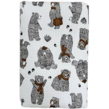 Непромокаемая многоразовая пеленка из муслина 60*90 см цвет: медведи с шарфом