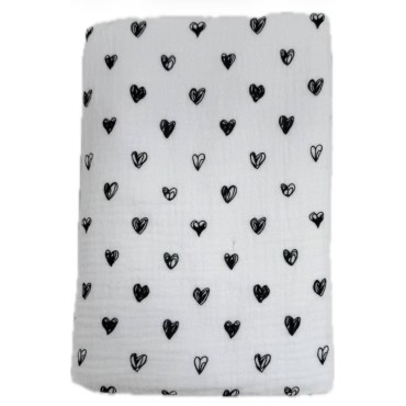 Непромокаемая многоразовая пеленка из муслина 60*90 см цвет: сердечки черные