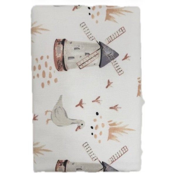 Непромокаемая многоразовая пеленка из ранфорса 60*90 см цвет: мельница