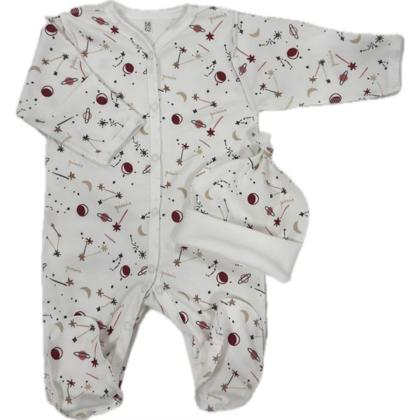 Комплект: Слип на кнопках + шапочка-узелок со швами наружу 50 см Newborn "Созвездия" Т-097