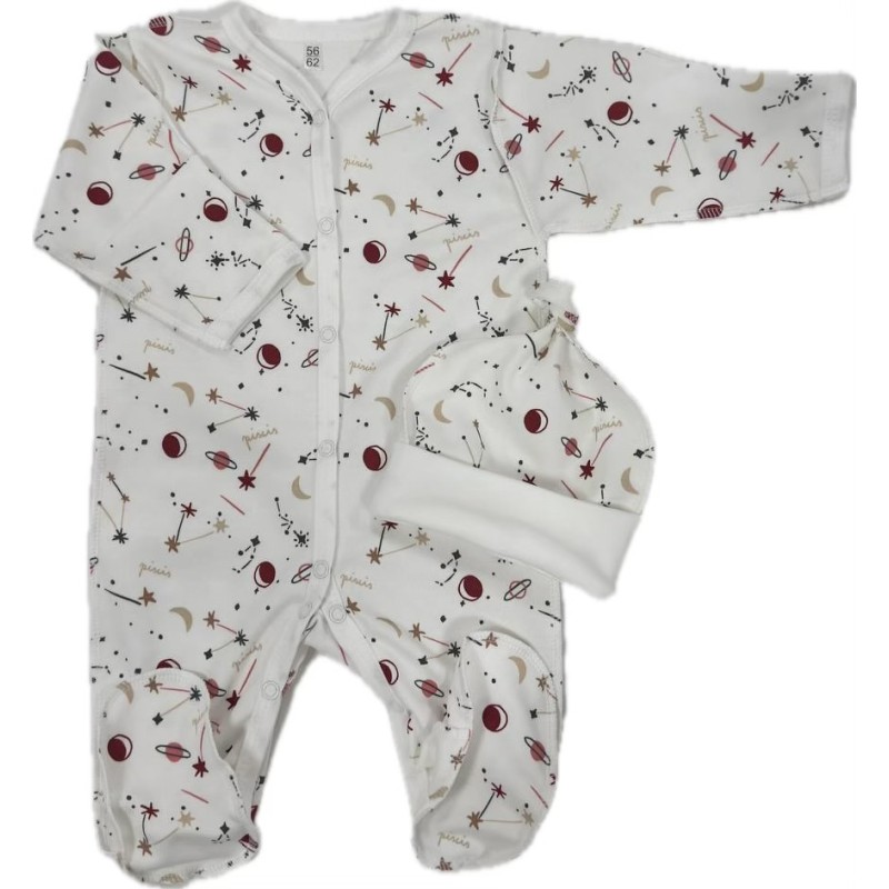 Комплект: Слип на кнопках + шапочка-узелок со швами наружу 50 см Newborn "Созвездия" Т-097