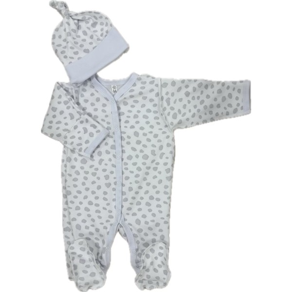 Комплект: Слип на кнопках + шапочка-узелок со швами наружу 50 см Newborn "Пятнышки серые маленькие" Т-097
