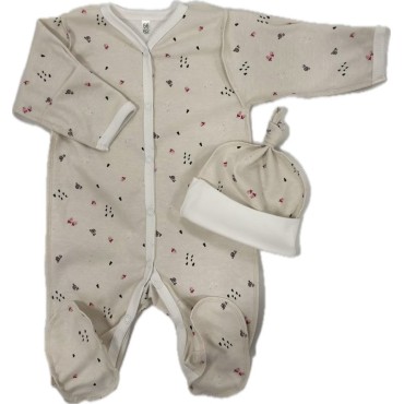 Комплект: Слип на кнопках + шапочка-узелок со швами наружу 50 см Newborn "Желуди" Т-097