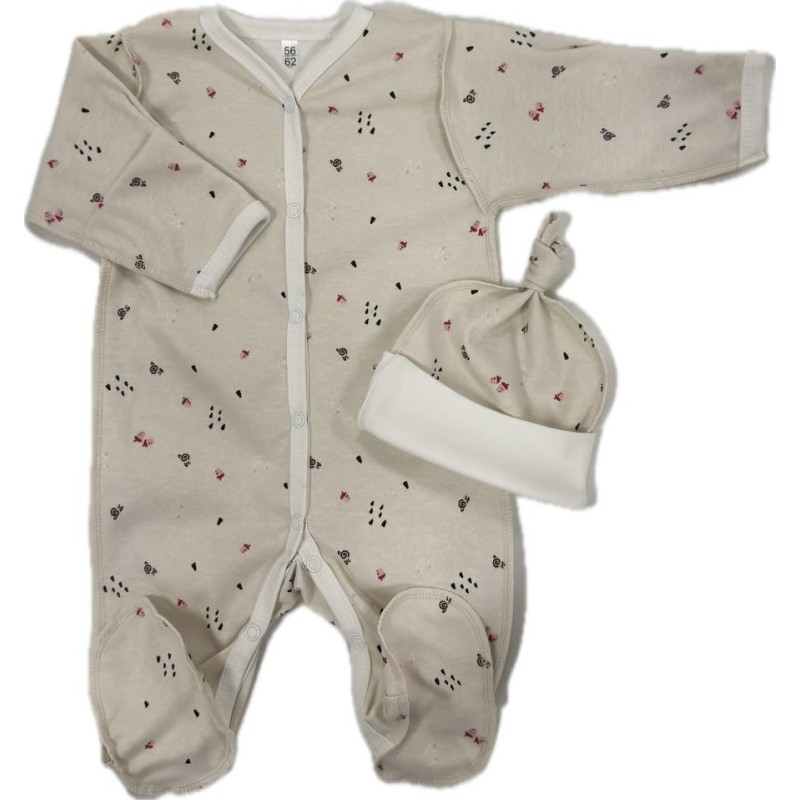 Комплект: Слип на кнопках + шапочка-узелок со швами наружу 50 см Newborn "Желуди" Т-097