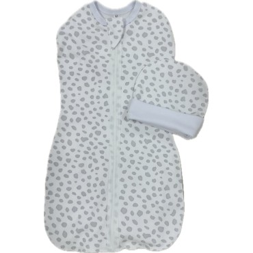 Пеленка-кокон на молнии с шапочкой 56-62 см принт: пятнышки серые маленькие Т-007