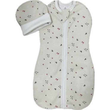 Пеленка-кокон на молнии с шапочкой 56-62 см принт: желуди Т-007