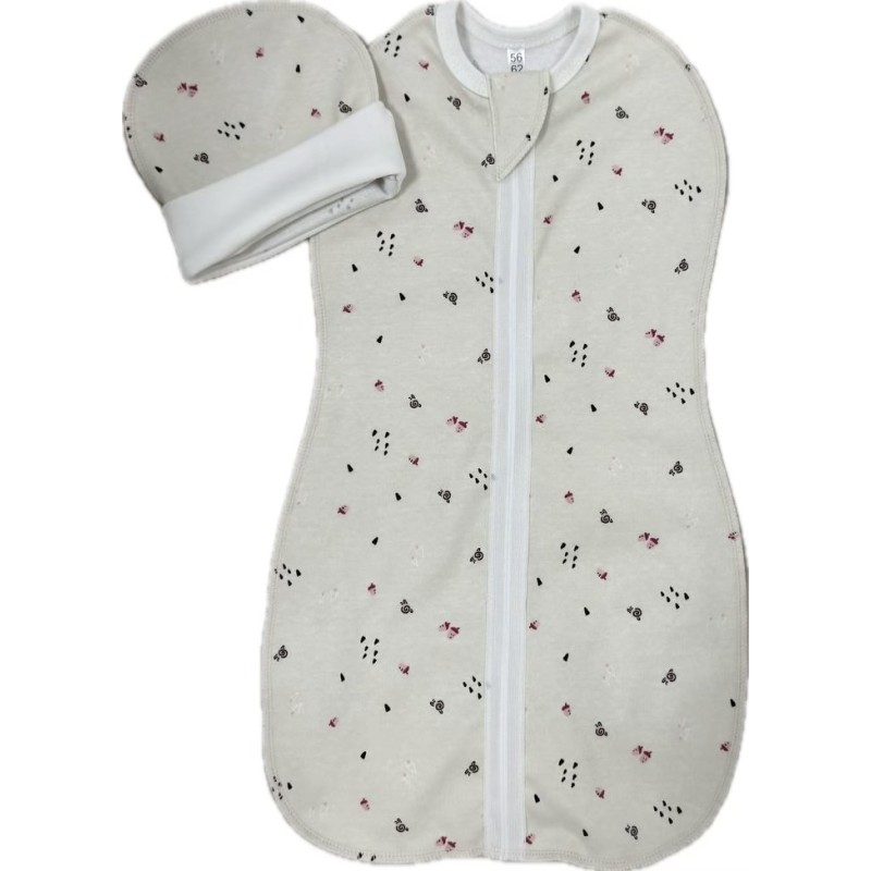 Пеленка-кокон на молнии с шапочкой 56-62 см принт: желуди Т-007