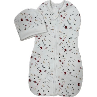 Пеленка-кокон на молнии с шапочкой 56-62 см принт: созвездия Т-007