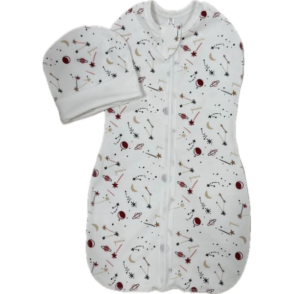 Пеленка-кокон на молнии с шапочкой 56-62 см принт: созвездия Т-007 Пеленка-кокон на молнии с шапочкой 56-62 см принт: созвездия Т-007