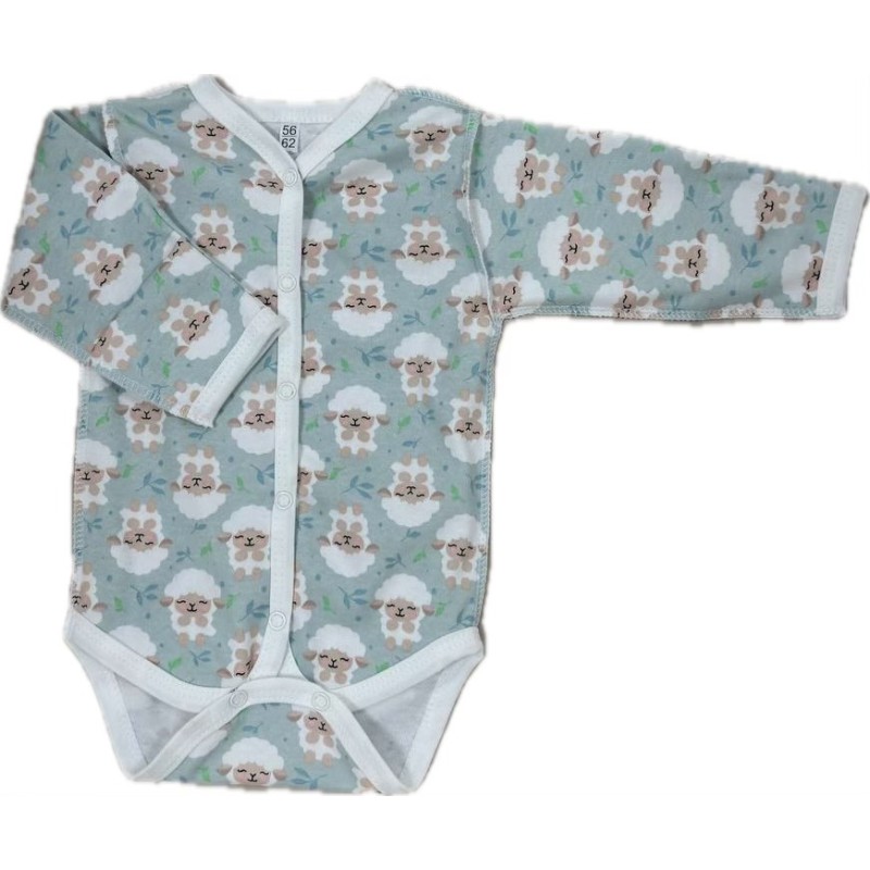 Боди с длинным рукавом на кнопках Newborn 50 см принт: барашки на ментол Т-131