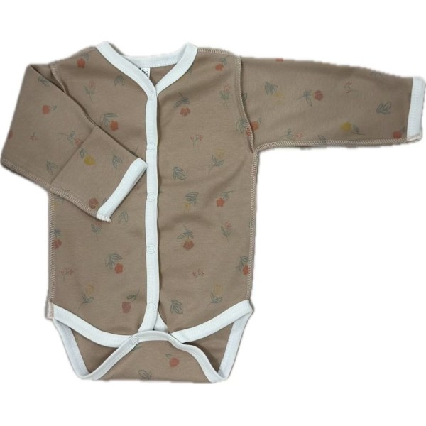 Боди с длинным рукавом на кнопках 56-62 см принт: цветы на капучино Т-131