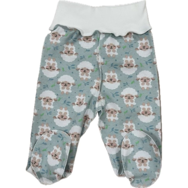 Ползунки для малыша 56-62 см принт: барашки на ментол Т-132