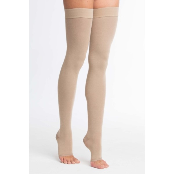 Чулки компрессионные 2 класс компрессии 4 размер до бедра с открытым мысом с силиконом  цвет: кремовый