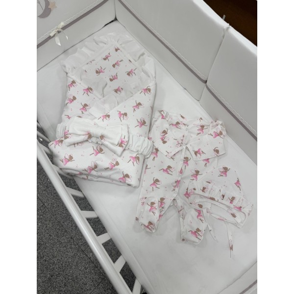 Муслиновый комплект на выписку и прогулки 4 предмета цвет: белый балеринки 0404/2