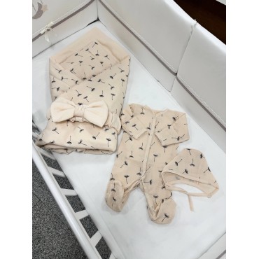 Муслиновый комплект на выписку и прогулки 4 предмета цвет: одуванчики бежевый 0387