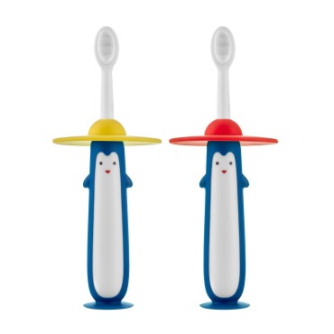 Зубная ультрамягкая щетка для детей " Пингвин " 2шт цвет: Желтый + красный RTB-011-YR