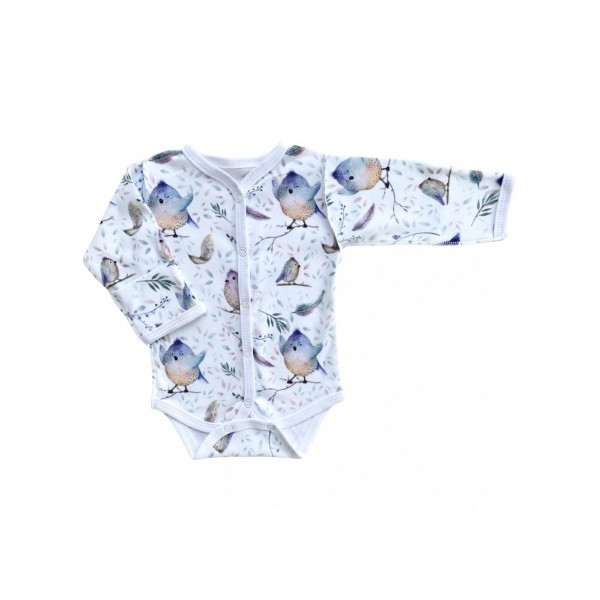 Боди с длинным рукавом на кнопках 56-62 см принт: птички Т-131