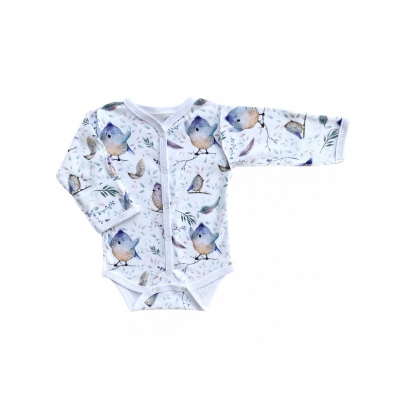 Боди с длинным рукавом на кнопках 56-62 см принт: птички Т-131