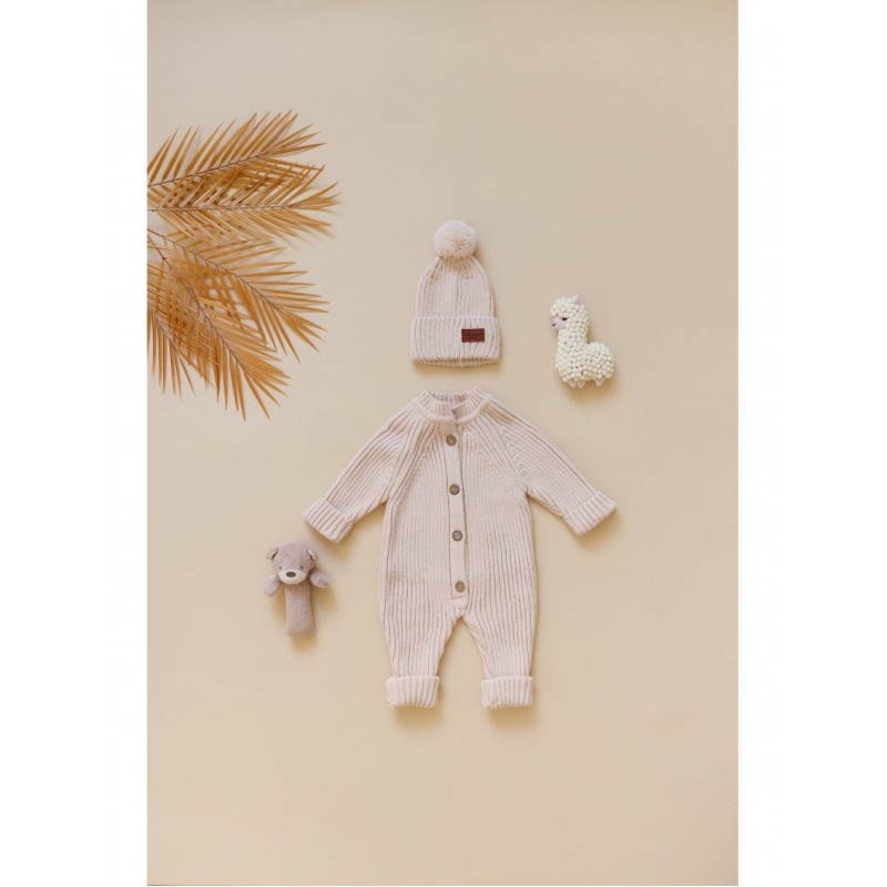 Детский вязаный набор: комбинезон +шапочка+носочки 56-68 см цвет: бежевый В059 Детский вязаный набор: комбинезон +шапочка+носочки 56-68 см цвет: бежевый В059