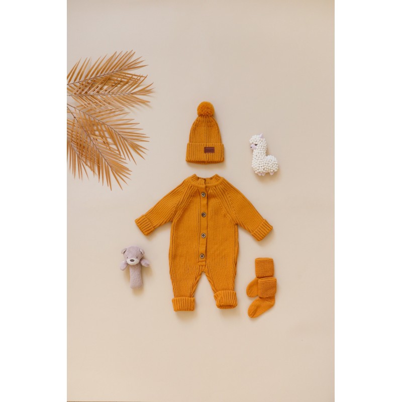 Детский вязаный набор: комбинезон +шапочка+носочки 56-68 см цвет: горчица В059 Детский вязаный набор: комбинезон +шапочка+носочки 56-68 см цвет: горчица В059