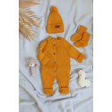 Детский вязаный набор: комбинезон +шапочка+носочки 56-68 см цвет: горчица В059 Детский вязаный набор: комбинезон +шапочка+носочки 56-68 см цвет: горчица В059