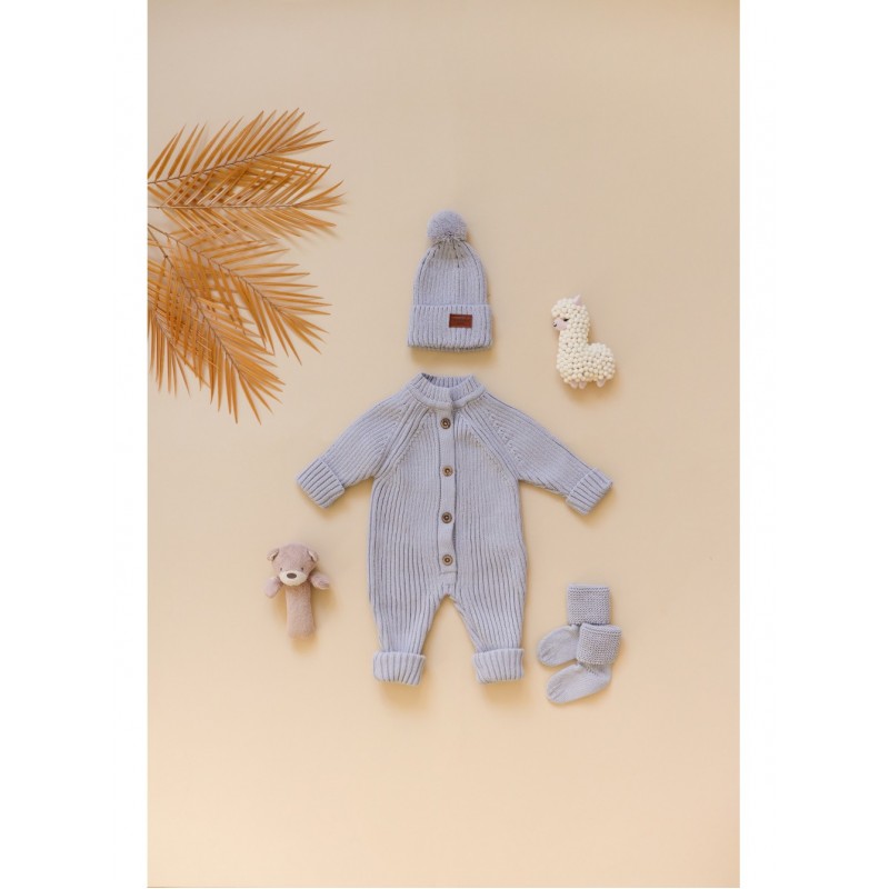 Детский вязаный набор: комбинезон +шапочка+носочки 56-68 см цвет: серый В059 Детский вязаный набор: комбинезон +шапочка+носочки 56-68 см цвет: серый В059