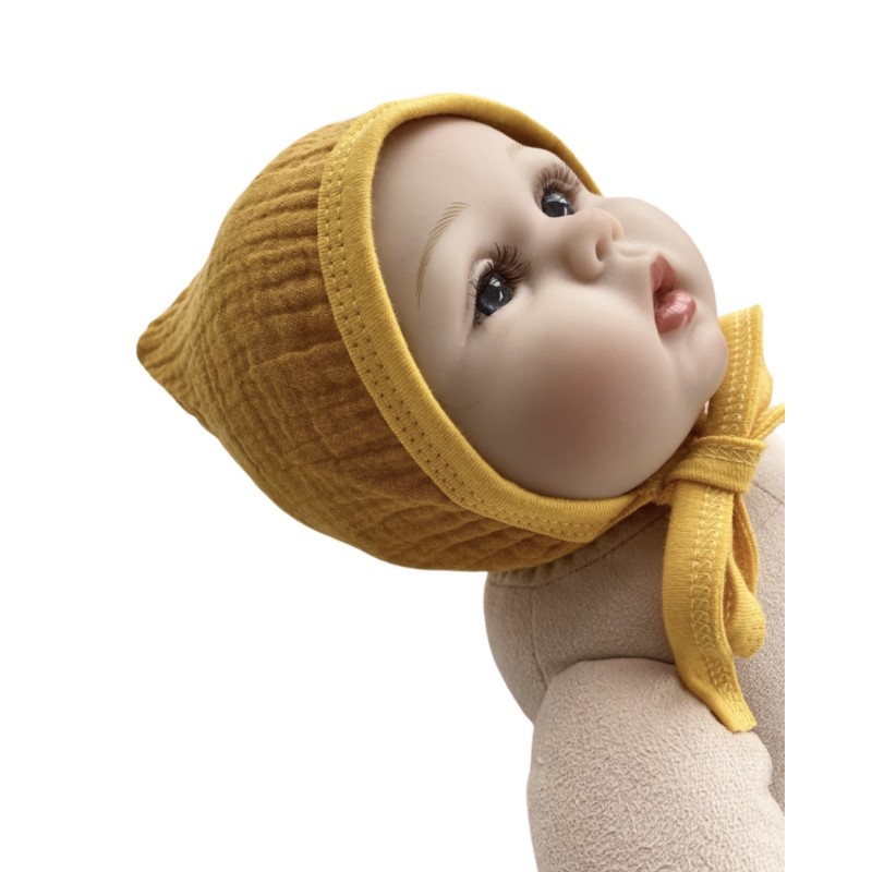 Муслиновый чепчик 38-40 см цвет: горчица Т-143 Муслиновый чепчик 38-40 см цвет: горчица Т-143