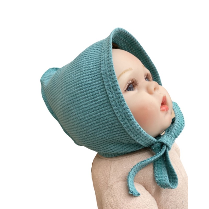 Чепчик на завязках из вафельного трикотажа 40-42 см цвет: тиффани Т-164/ВЗ