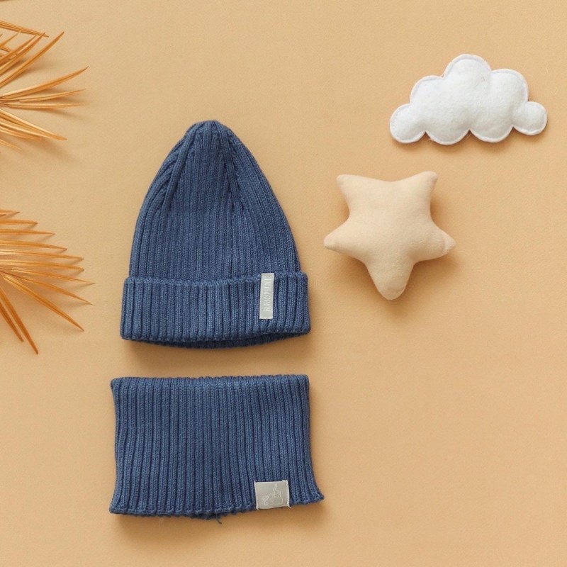 Комплект шапочка + снуд вязаные 40-46 см цвет: синий В071 Комплект шапочка + снуд вязаные 40-46 см цвет: синий В071