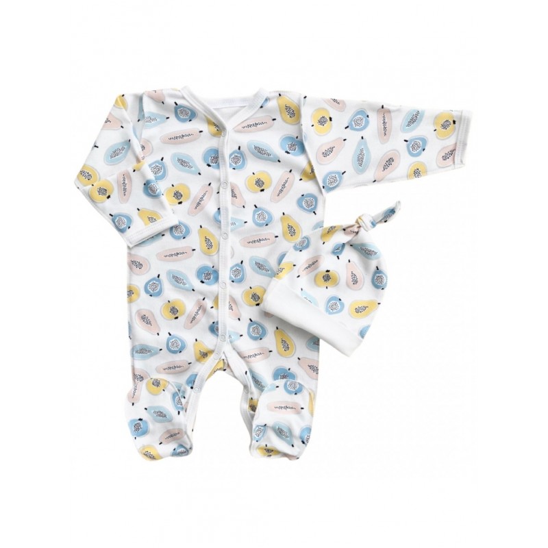 Комплект: Слип на кнопках + шапочка-узелок со швами наружу 56-62 см "Папайя" Т-097