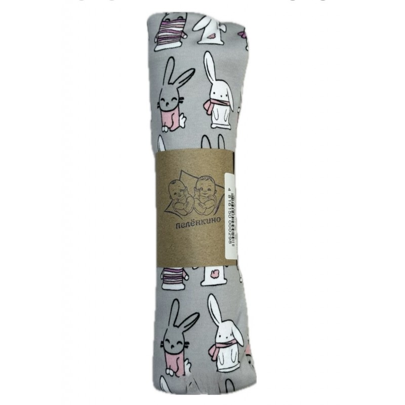Детская трикотажная пеленка кулирка 90 х 100 см цвет: зайчики на сером ТЕ 0125