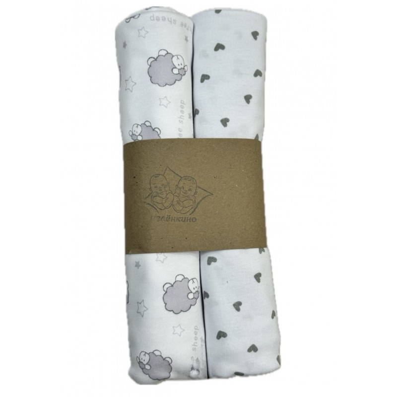 Набор трикотажных пеленок 2 шт 90 х 100 см цвет: сердечки серые / барашки и звезды TE 3001