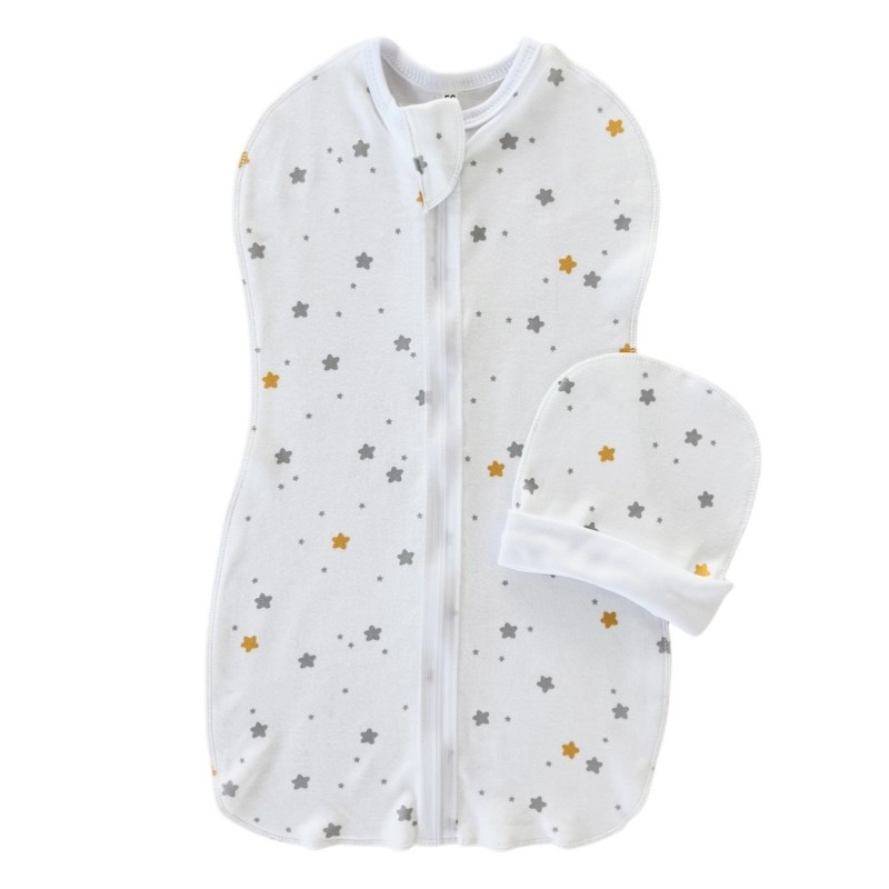 Пеленка-кокон на молнии с шапочкой 68-74 см принт: серо-желтые звездочки Т-007 Пеленка-кокон на молнии с шапочкой 68-74 см принт: серо-желтые звездочки Т-007