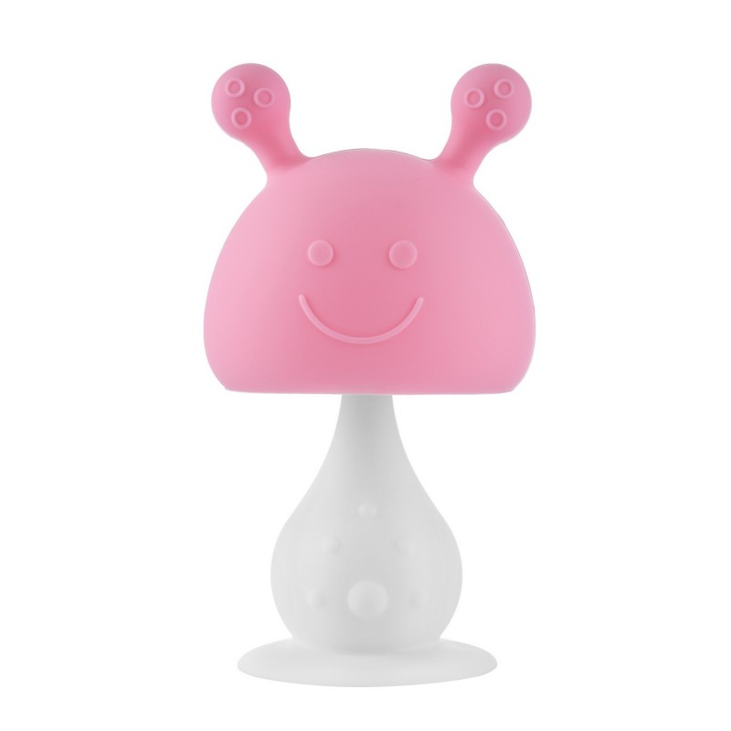 Силиконовый прорезыватель с погремушкой " Грибочек " с держателем цвет: розовый RST-001-P Силиконовый прорезыватель с погремушкой " Грибочек " с держателем цвет: розовый RST-001-P