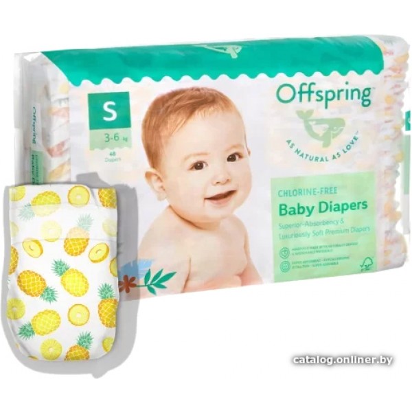 Эко-подгузники Offspring S 3-6 кг 48 шт цвет: ананасы